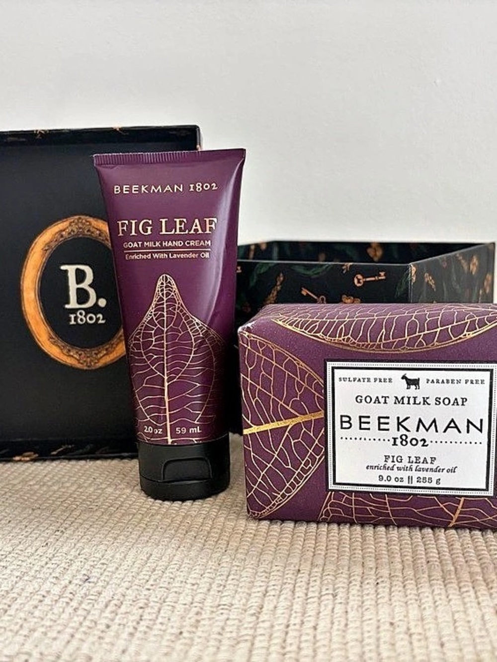 Beekman 1802 Fig Leaf Goat Milk Soap Bar & 2oz Hand Cream Gift Set Duo New w Box